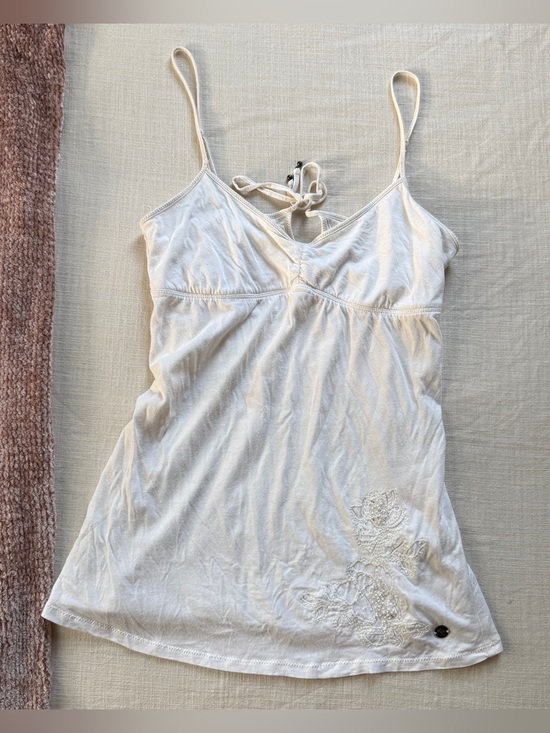 Abercrombie & Fitch Tops - Vintage Y2K Abercrombie & Fitch Ivory Floral Babydoll Cami M Embroidered Beaded